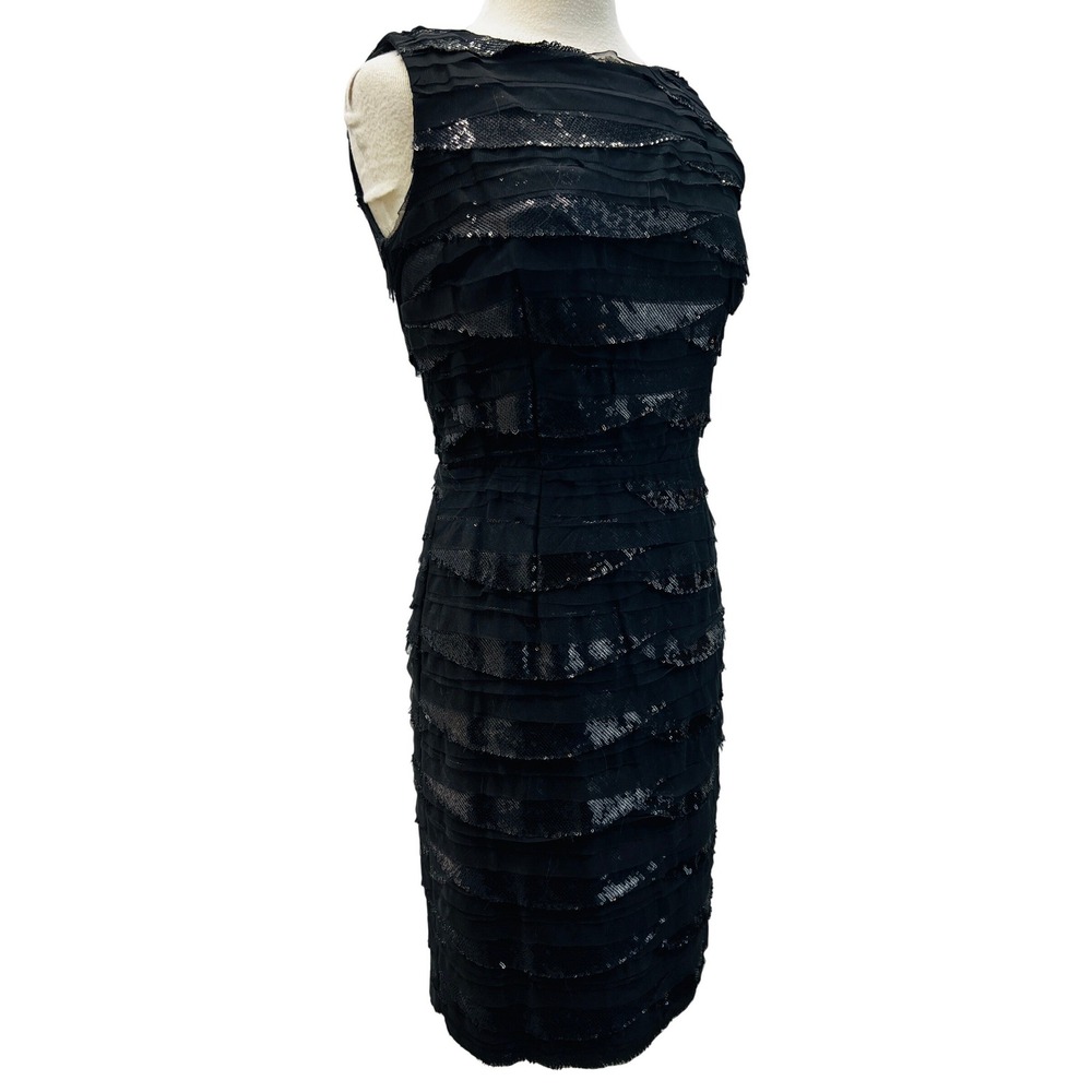 Carlisle Tiered Sequin Ruffle Dress Women Size M Black Excellent Cocktail